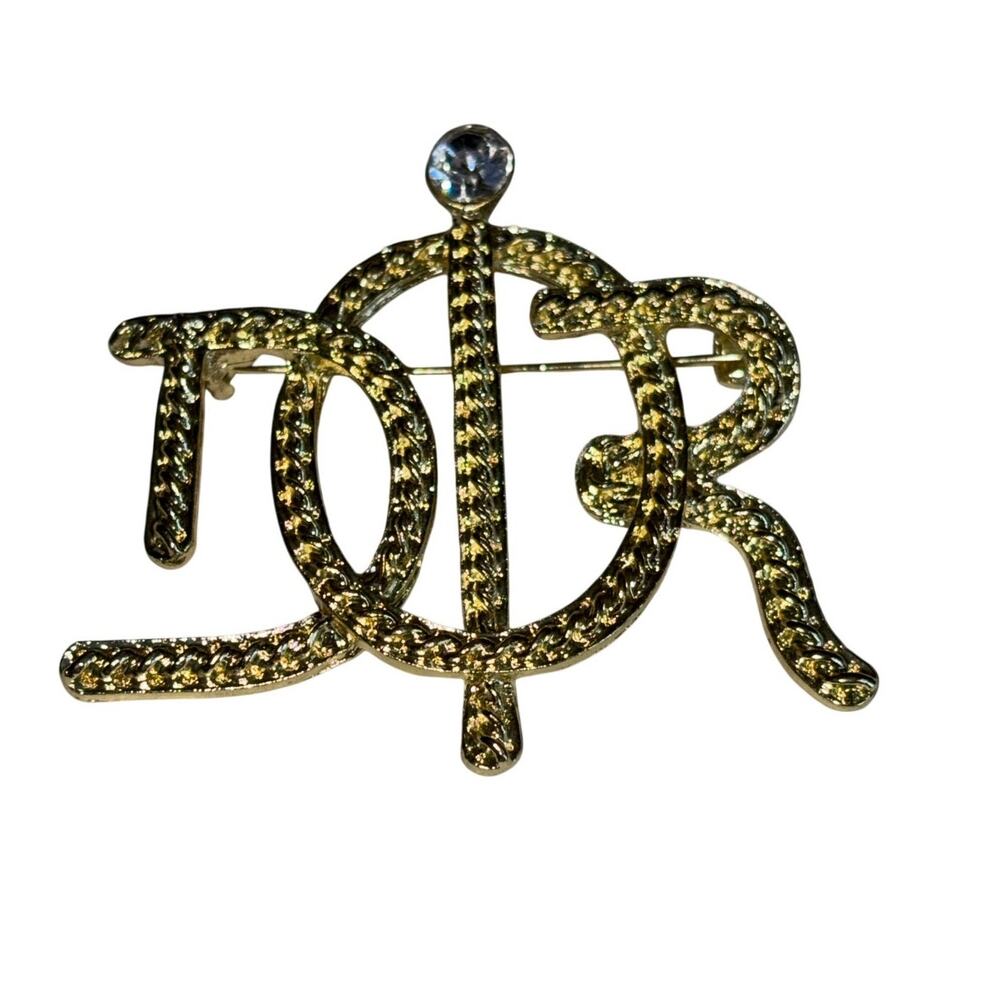 Designer Inspired Gold Tone Word Brooch Pin